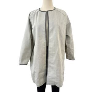 Lafayette 148 Duster Jacket Coat Cotton Open-Front Black/Cream L